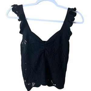 Black Knit Ruffle Sweater Tank Top Size XS-S Boho Cottagecore‎ Romantic